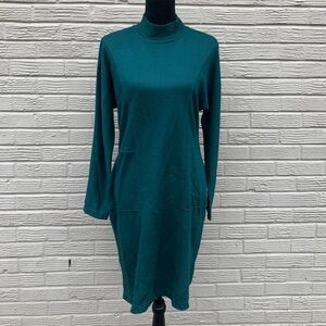 Vintage MHM Melissa Harper Dark Green Mock Turtleneck Long Sleeve Dress